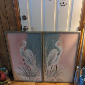 Graceful Heron Wall Art Set - Pink and Blue